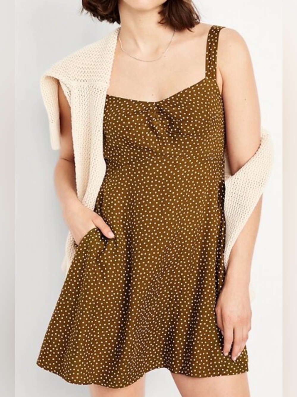 NWOT Polka Dot A-Line Mini Dress in Brown with White Dots